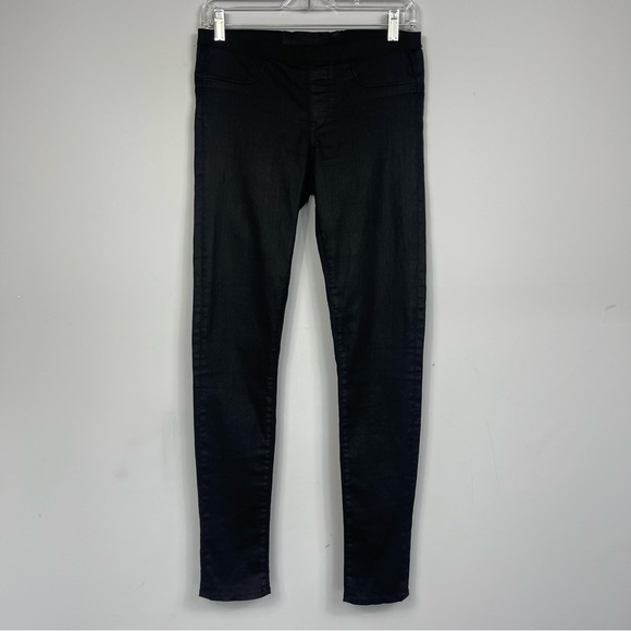 Helmut Lang Black Coated Cotton Blend Skinny Leg Jegging Jeans Pull On Pants 27 - Picture 5 of 16